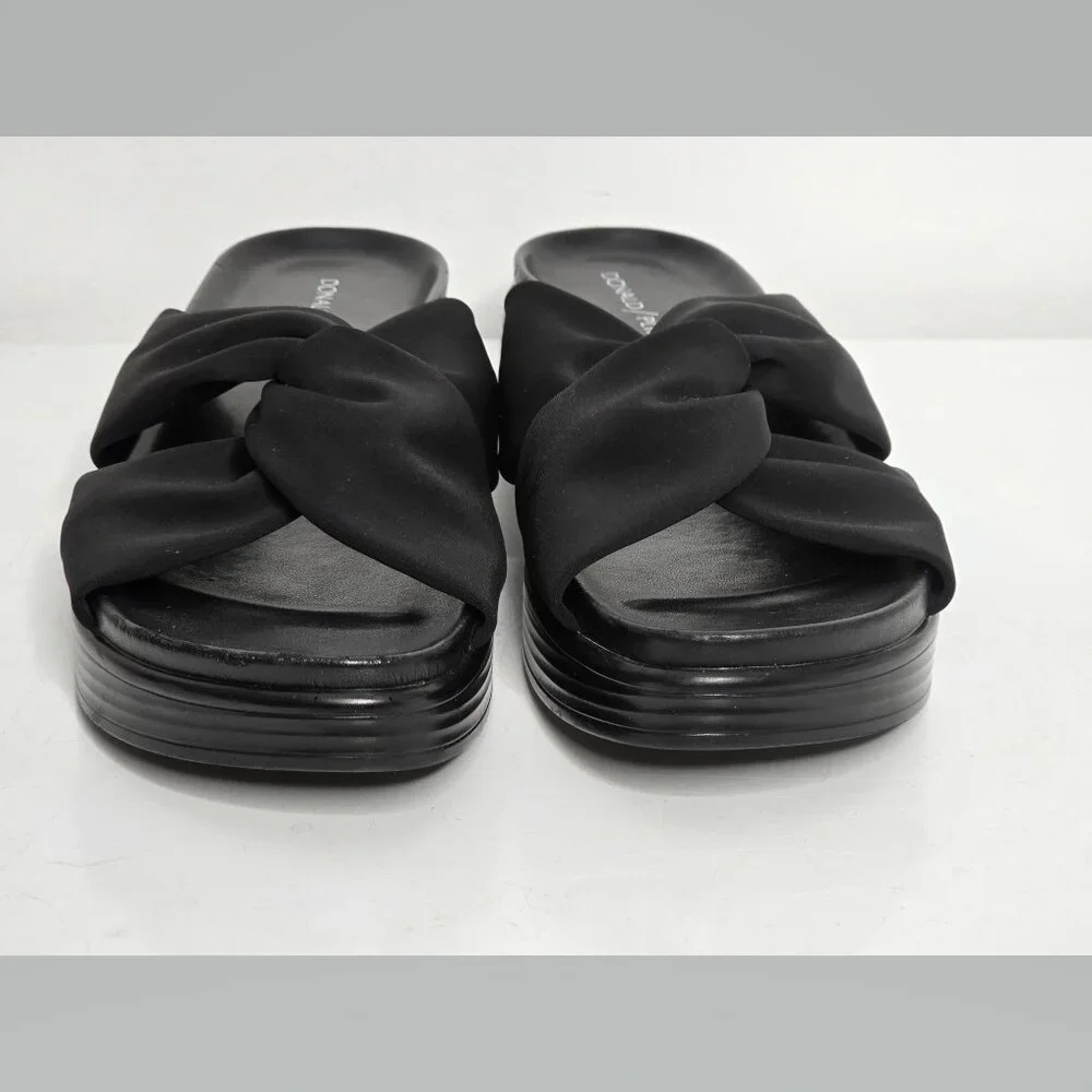 Donald Pliner Women Sandals 7.5‎ Folley Black Platform Wedge Criss Cross Slip On